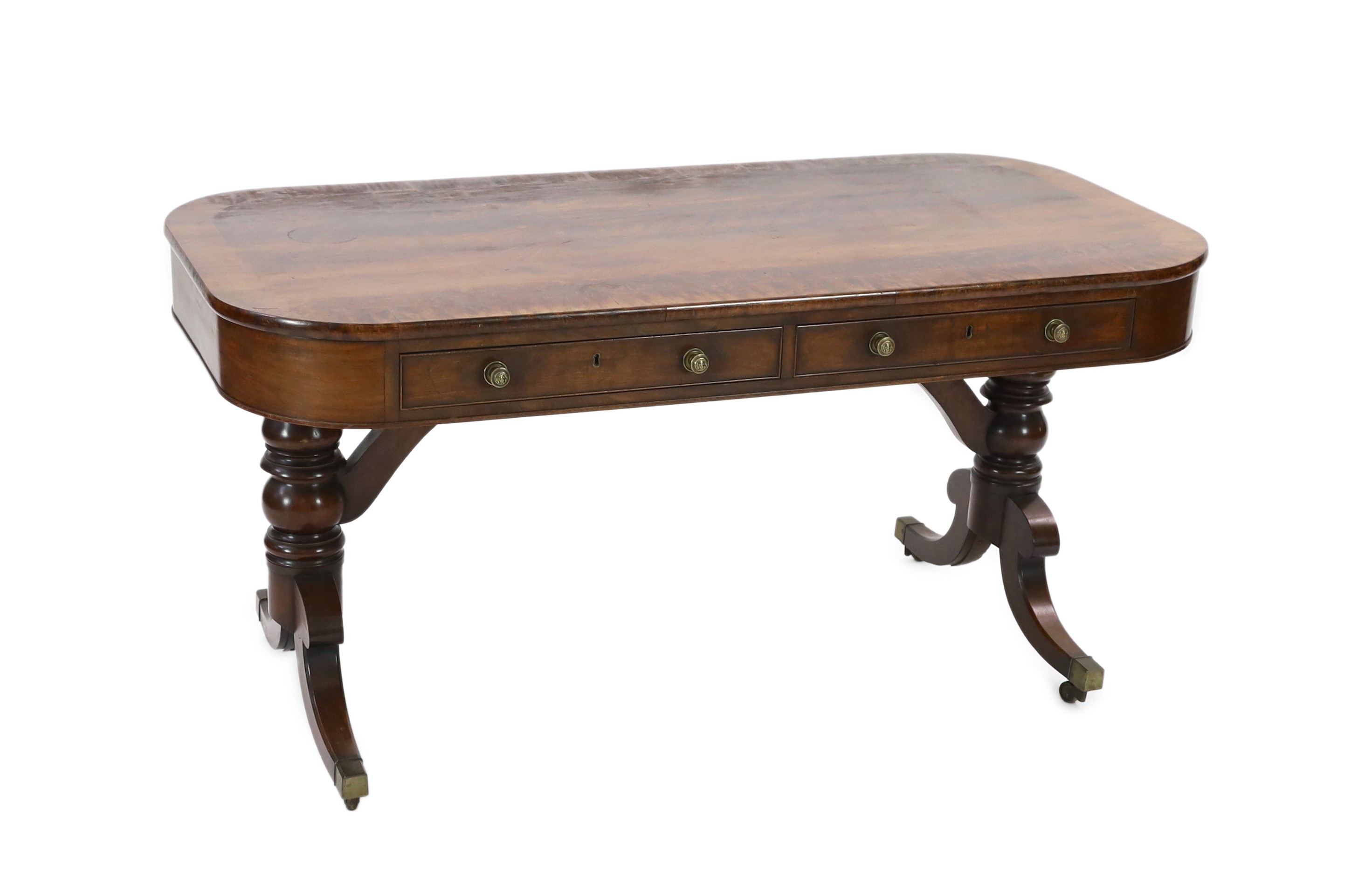 A Regency mahogany library table, W.152cm D.76cm H.75cm